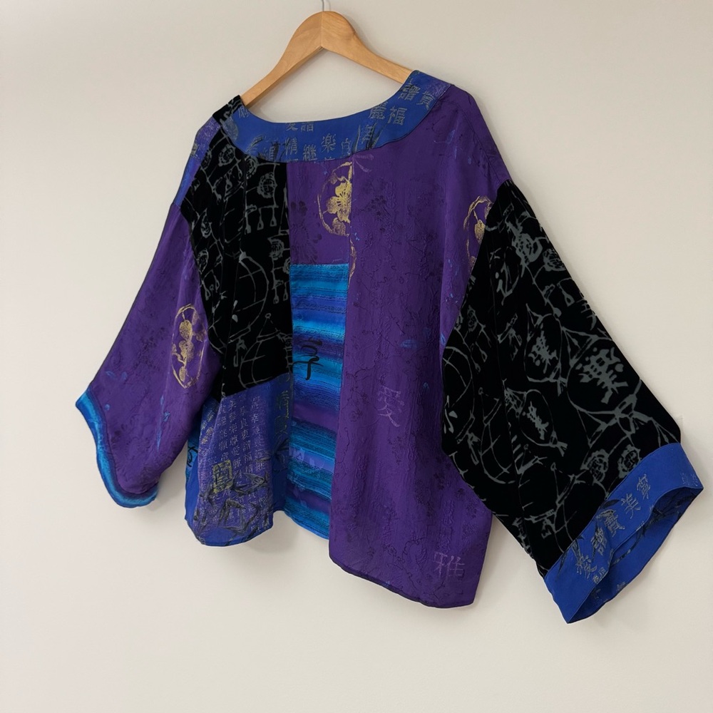 Chico's Velvet Burnout Kimono Purple and Blue Silk Blend Jacket Size XL / 3, EUC - Picture 9 of 12